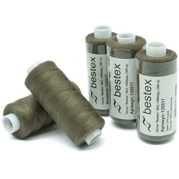 Нитки швейные бытовые Bestex 40/2, 365 м (400 ярд) / 10 кат., 376 оливково-серый