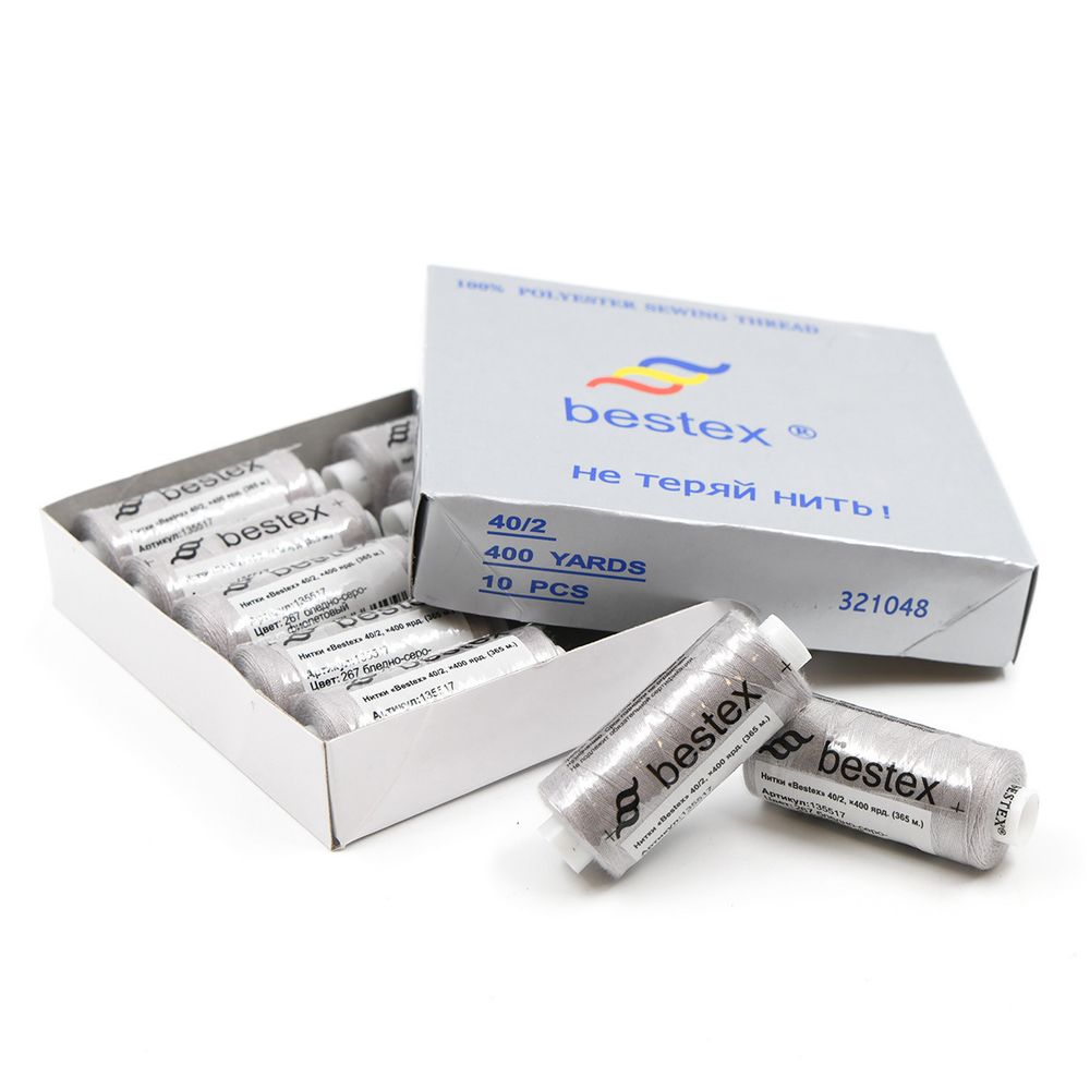 Нитки швейные бытовые Bestex 40/2, 365 м (400 ярд) / 10 кат., 267 серовато-лиловый