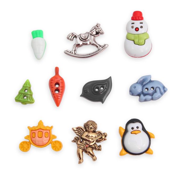 Украшения декоративные пуговицы детские для творчества и рукоделия Ассорти, набор 34 шт