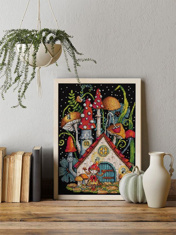 Набор для вышивания нитками Panna, Грибной домик, 24.5х19 см, Panna