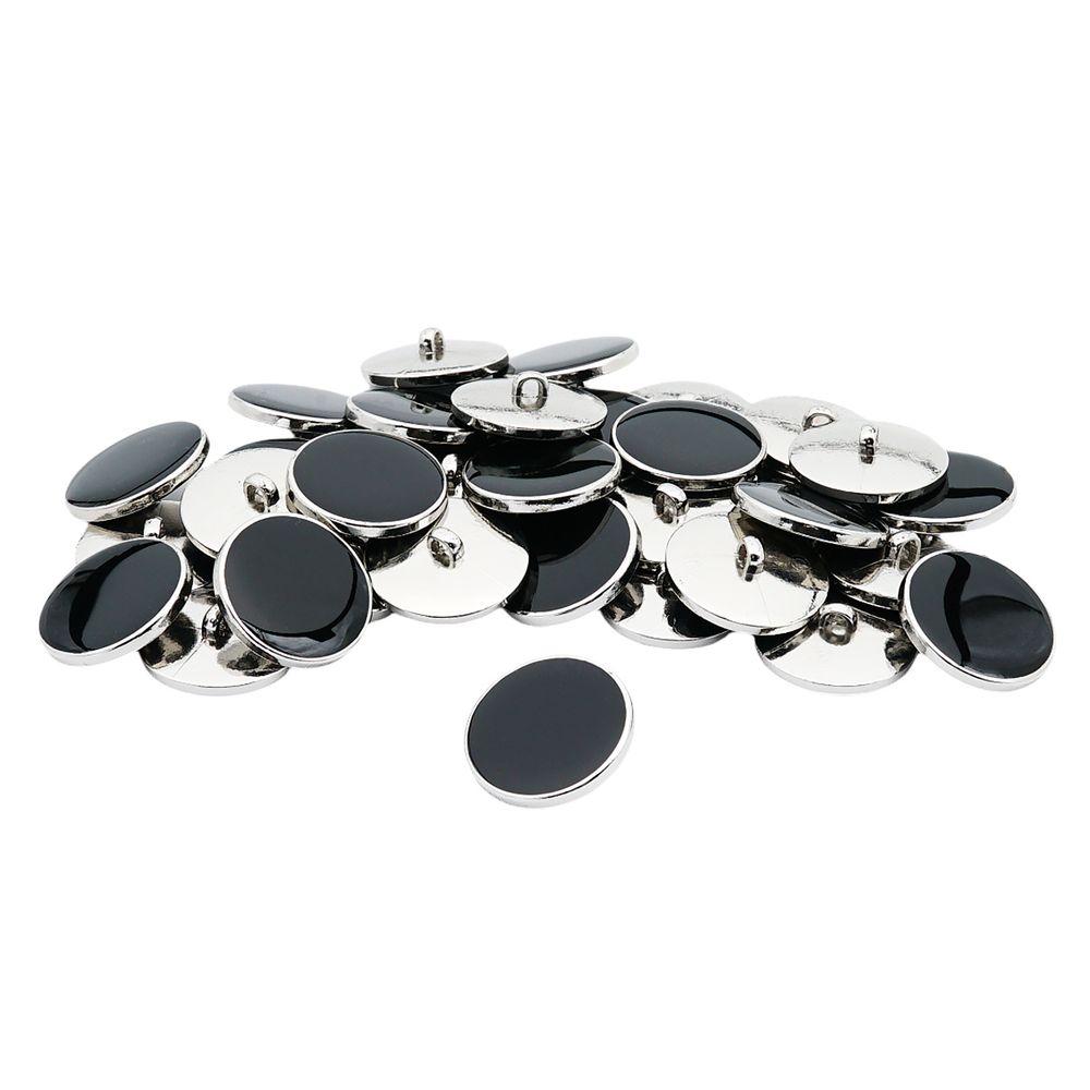 Пуговицы на ножке 40L (25мм), пластик (Black/S черный с серебром), RBz-94, 36 шт