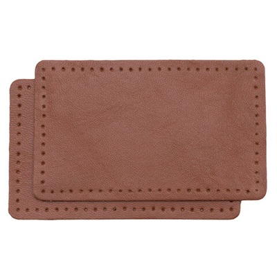 Заплатки пришивные из кожи, прямоугольник 6х9,6см с перфорацией, 2 шт, 100% кожа, 02 светло-коричневый, 9113