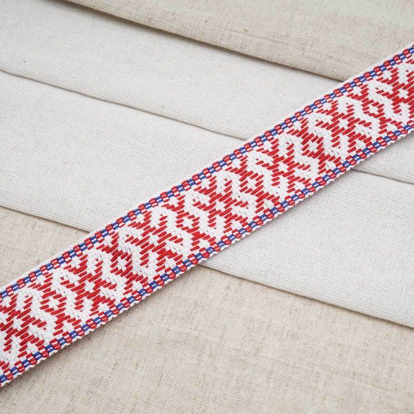 Лента для поясов 38 мм / 25 метров, рис. 9852, белый/красный/синий, С3822Г17