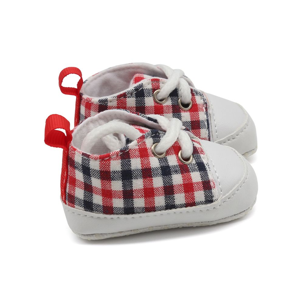 Кеды для кукол из ткани в клетку, размер по подошве 7,8смхвыс.4см, пара, цв.сине-красный