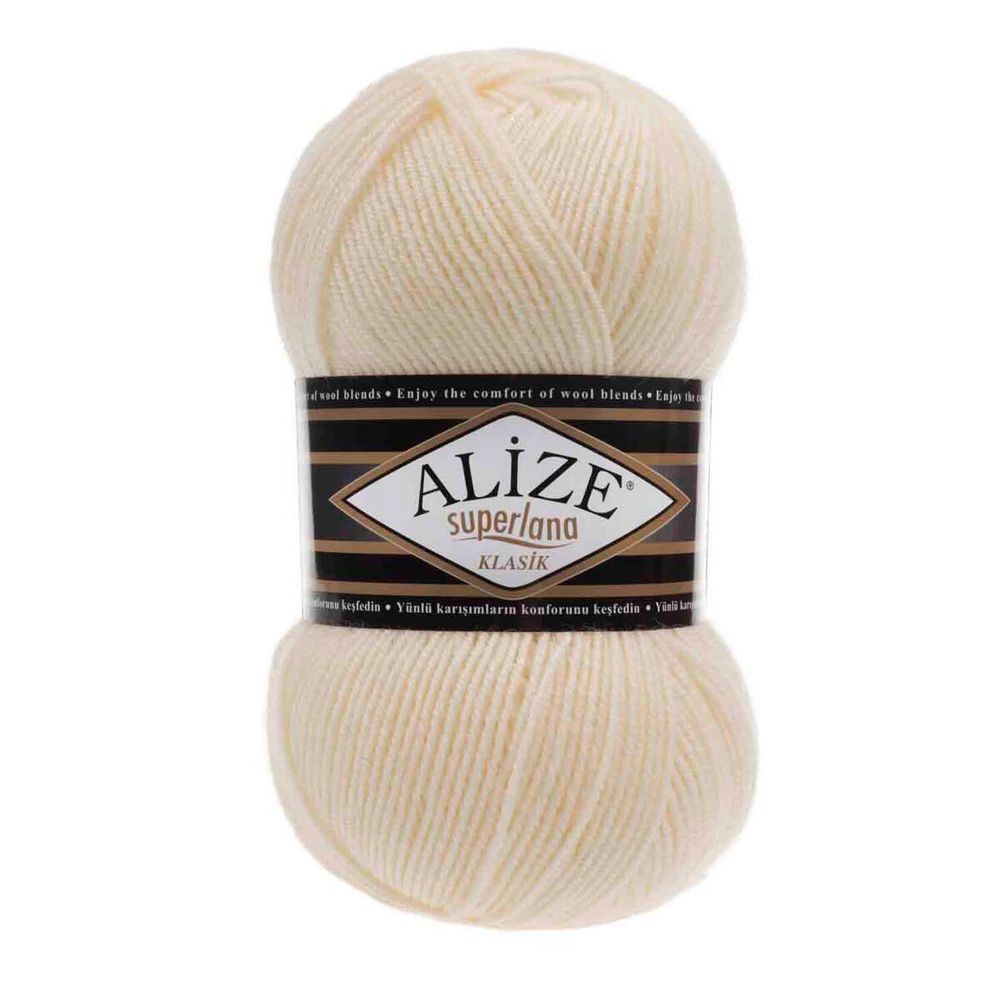Пряжа Alize (Ализе) Superlana klasik / уп.5 мот. по 100 г, 280м, 001 кремовый A