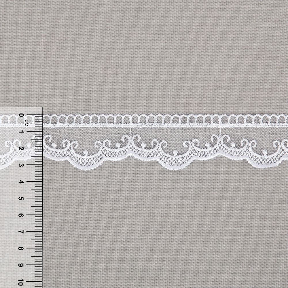 Кружево на сетке 34 мм / 10 м, белый, Gamma GKM-3401