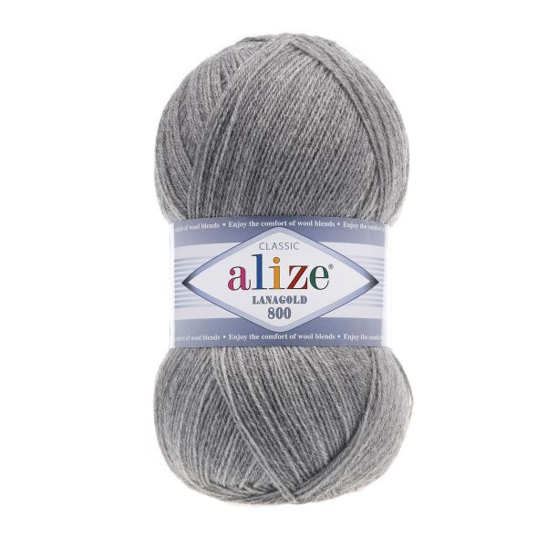 Пряжа Alize (Ализе) Lana Gold 800 / уп.5 мот. по 100 г, 800м, 021 серый меланж A