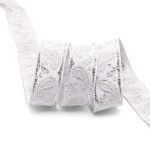 Лента (тесьма) жаккардовая 22.0 мм / 10±0.5 метров, Пейсли, 22807 белый/серебро
