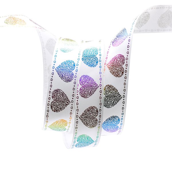 Лента атласная с надписью 25.0 мм / 22.5±1 метров, Сердечки, A2-001 белый, Globus