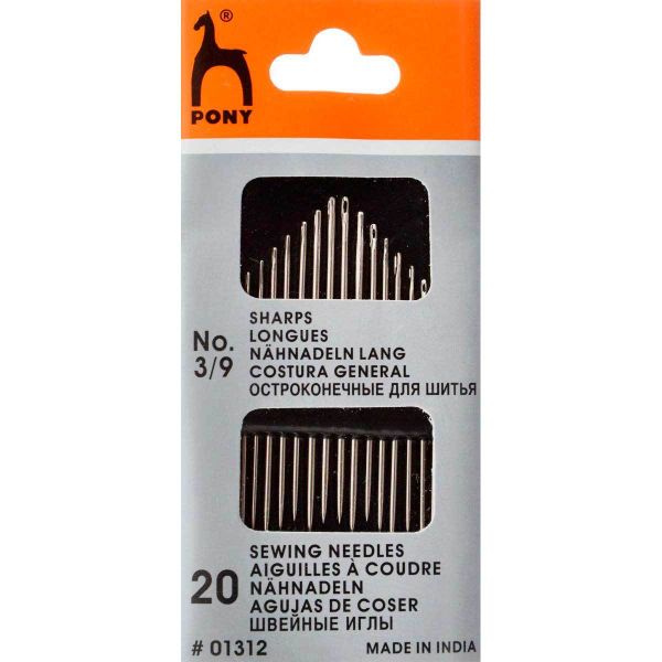 Иглы ручные с острым кончиком №3-9,20 шт, Pony