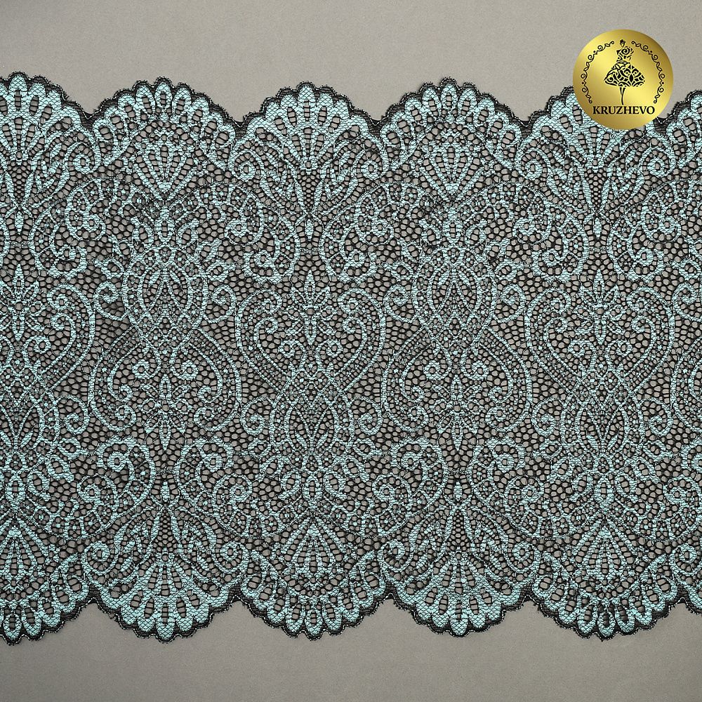 Кружево бельевое эластичное 225 мм / 3 м, 40992 цв.т.зеленый+св.зеленый, Kruzhevo