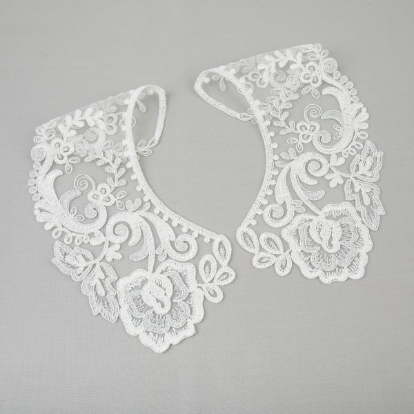 Пришивной кружевной воротник 100 мм, на сетке, 5 пар, Турция, белый/под серебро, Gamma VKRM-27-03