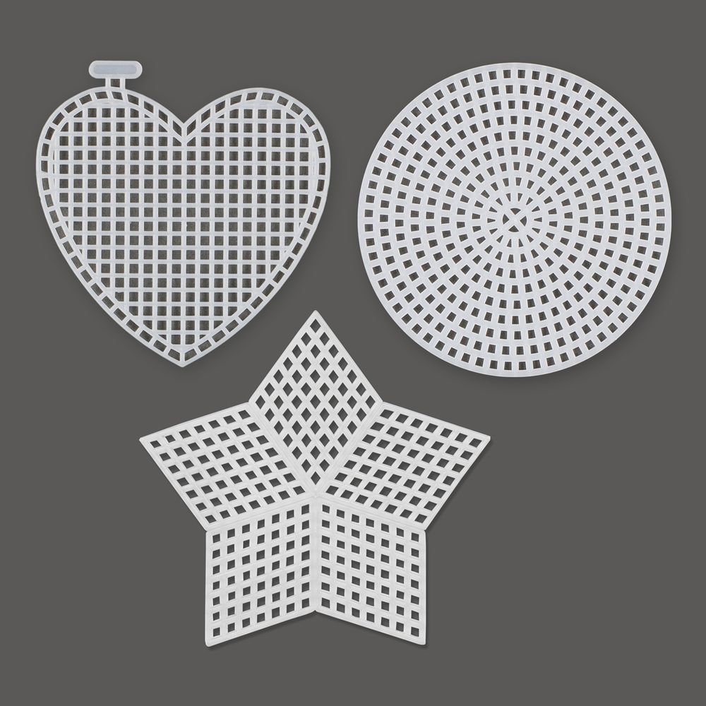 Канва пластиковая 15 шт в упак. (5х3 шт в упак.), 100% полиэтилен, ассорти малое (круг+сердце+звезда), Gamma KPL-09