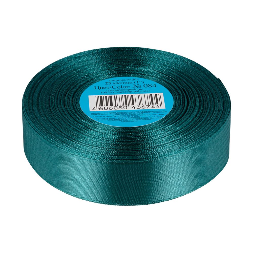 Лента атласная 1-сторонняя 25.0 мм / 33±2 метра, 084 серо-зеленый, Gamma