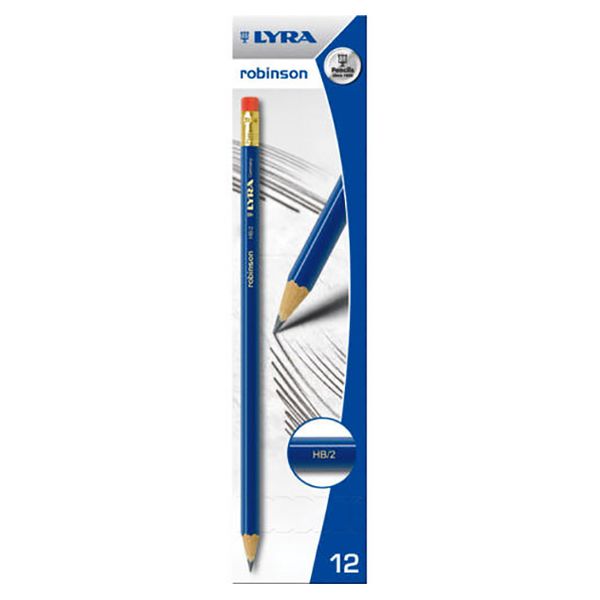 Карандаш чернографитный с ластиком ROBINSON заточенный 12 шт, HB, Lyra L1220100