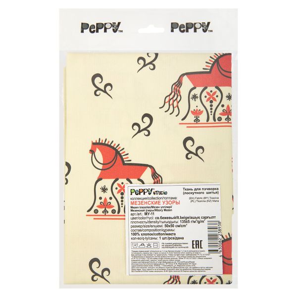 Ткань для пэчворка Peppy Мезенские узоры, отрез 50х50 см, 135 г/м², МУ-11 св.бежевый, Peppy