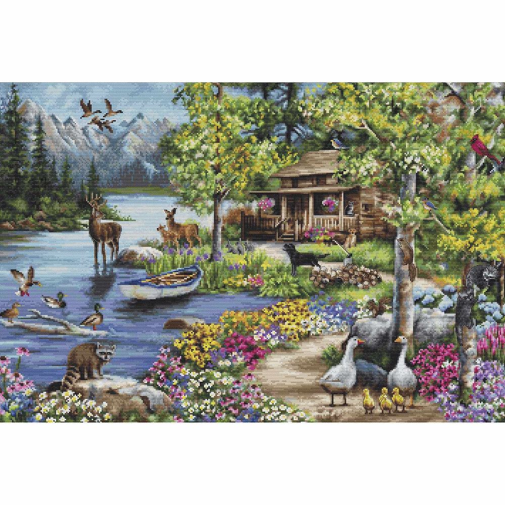 Набор для вышивания нитками Luca-S B2410, Дом Шале у озера, 51х34см