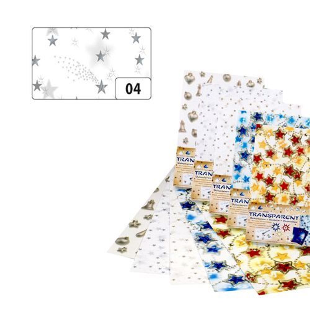 Транспарентная бумага "Звезды", серебро, 115 гр/м², 50,5х70 см, Folia