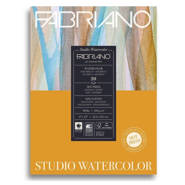 Альбом для акварели Watercolour Studio 25% хлопок, 75% целлюлоза 300 г/м², A4+ 30.5х22.9 см, склейка с одной стороны 12 л, сатиновое зерно, Fabriano, 19123002