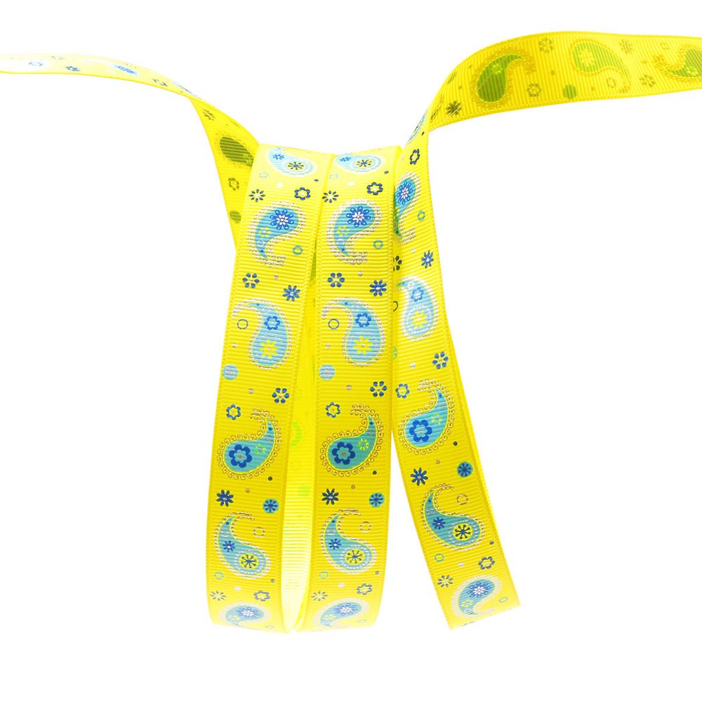 Лента репсовая (в рубчик) PREMIUM Огуречный принт 20 мм, 22,5м (525 желтый)