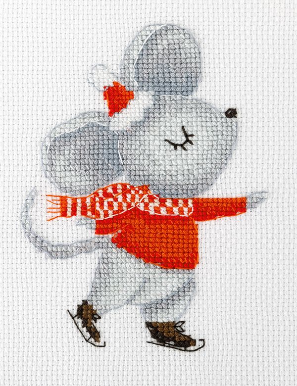 Набор для вышивания нитками Klart 8-558, Мышка на катке, 11х14 см