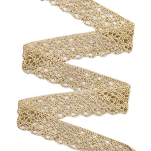 Кружево вязаное (тесьма) хлопковое 25 мм / 25 метров, одностор. (02 бежевый)