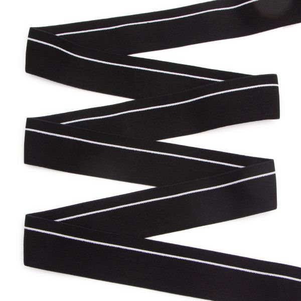 Резинка для мужских трусов и боксеров 35.0 мм / 25 метров, тканая мягкая, 24 г/м, черный/белый полоса