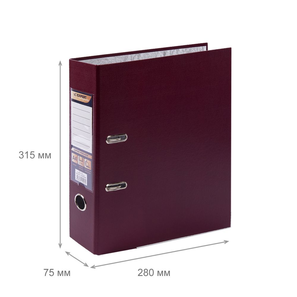 Регистратор PVC, мет.уг. 75 мм, 10 шт, Premier A4 арочный механизм, бордовый EC1022265, Expert Complete