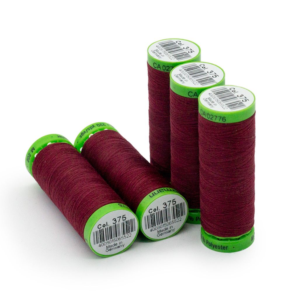 Нитки для тонких тканей Gutermann Extra Fine 150, 200м, 375 красная слива, 5 катушек