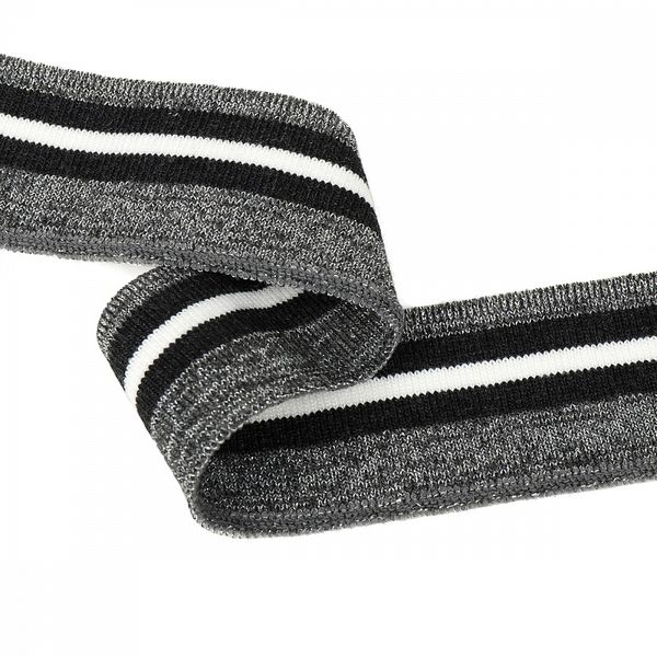 Подвяз (довяз) трикотажный 3.5х80 см, серый с люрексом с т.серыми и белой полосами, 100% п/э, 5 штук