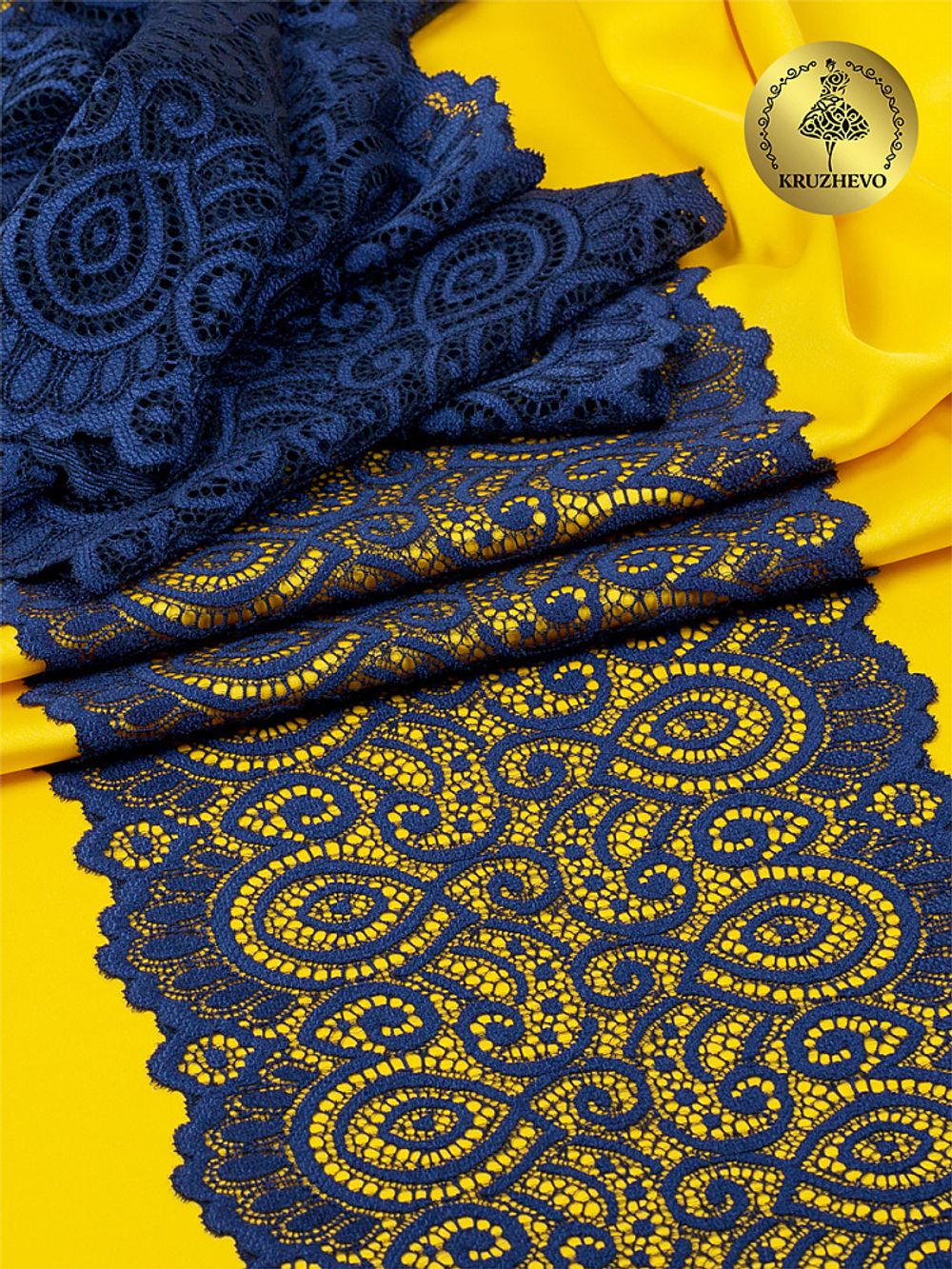 Кружево эластичное (стрейч) L1351 180мм цв.006 т.синий, 140м, Kruzhevo