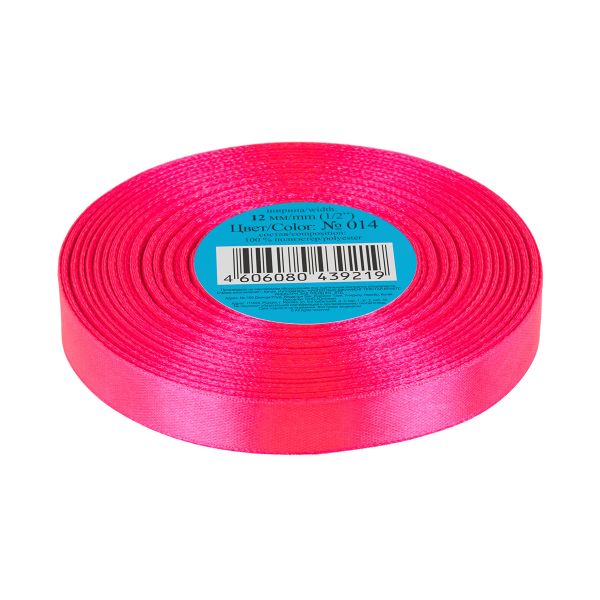 Лента атласная 1-сторонняя 12.0 мм / 33±2 метра, 014 яр.розовый, Gamma