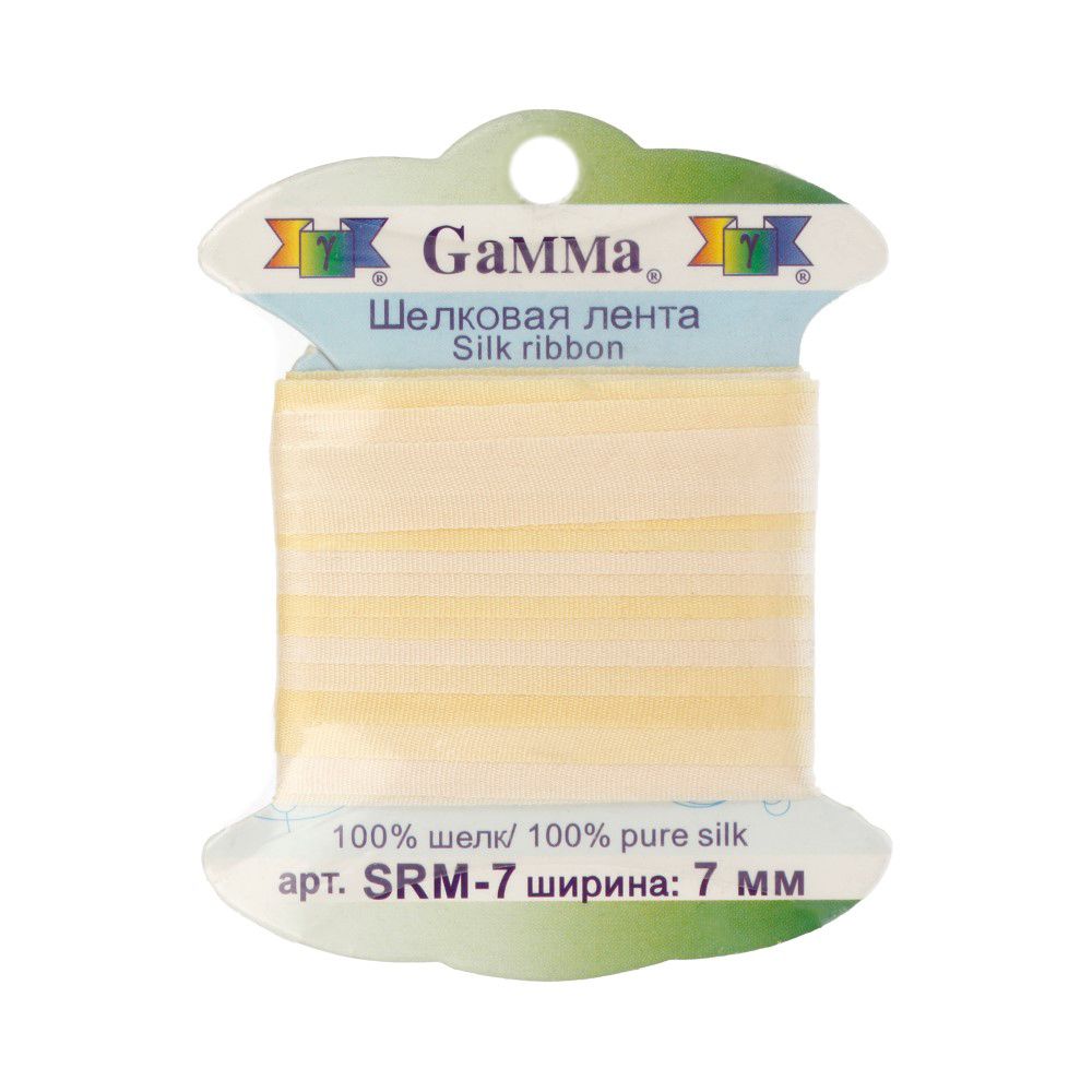 Лента (тесьма) шелковая 7.0 мм / 9.1±0.5 метров, M007 бл.желтый/желтый, Gamma SRM-7