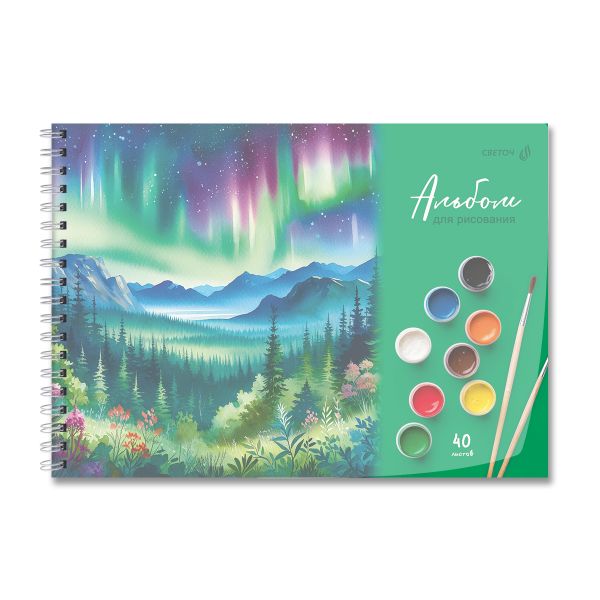 Альбом для рисования с пластик. обложкой 180 мкм, цветной титул лист 100 г/м², A4 29х20.5 см, 40 л. на гребне 5 шт, 01542 Волшебные моменты, Светоч А207