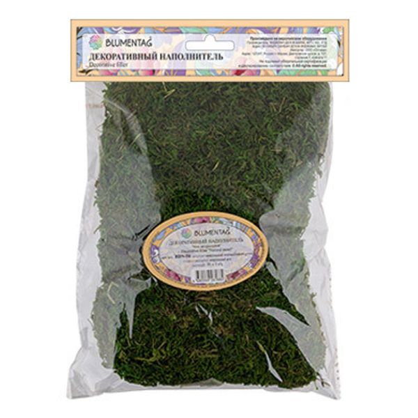 Наполнитель декоративный Мох натуральный 50 г,±5 г, натуральный зеленый, Blumentag BDN-50