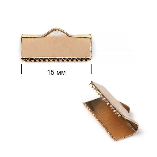 Наконечник-зажим с ушком для стропы металл 15 мм, цв.1 золото, уп. 50 шт