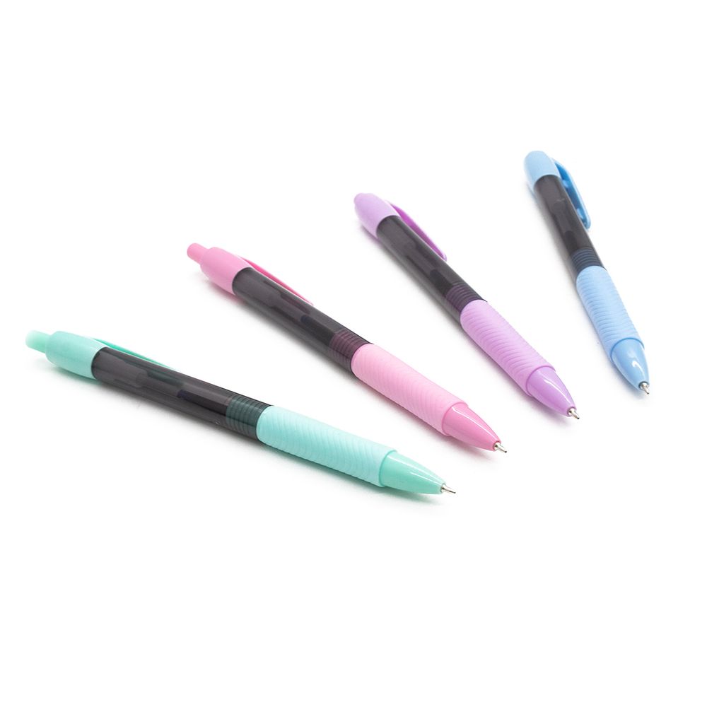 Ручка автоматическая синяя корпус цветной полупрозрачный с резиновым держателем, DV-6247, 12 шт