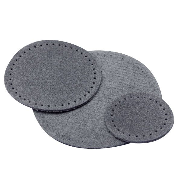 Набор заплаток пришивных из замши, круг ⌀4см, 6см и 8см, с перфорацией, 3 шт, 100% кожа (26 серый), 59401