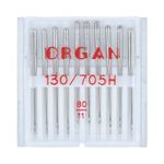 Иглы для швейных машин базовые универсальные 130/705 H, №80, 10 игл, в пенале 5110080 80, ORGAN