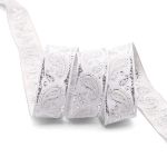 Лента (тесьма) жаккардовая 22.0 мм / 10±0.5 метров, Пейсли, 22807 белый/серебро