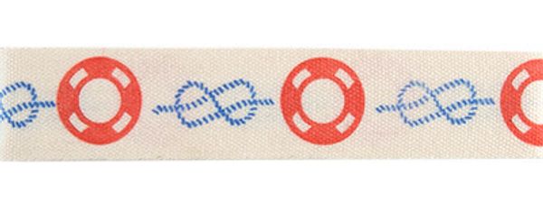 Лента хлопок с рисунком 16.0 мм / 5 шт по 3 метра, S3_026/040 Спасательный круг, CLP-162 Gamma