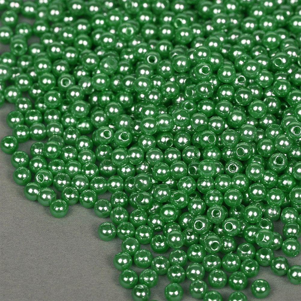 Бусины пластик (перламутр) ⌀4 мм, цв.035 изумруд, уп.500г (15000 шт), Magic4Hobby