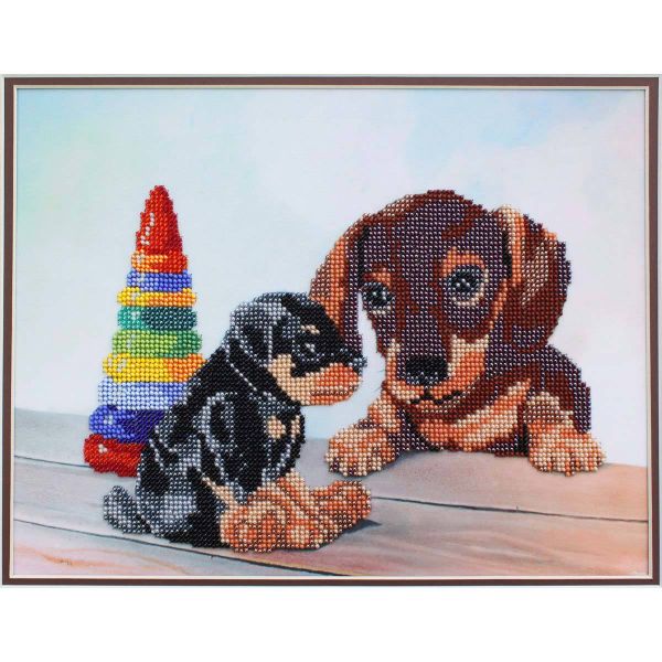 Набор для вышивания бисером Hobby&Pro, Два щенка, 30х23 см