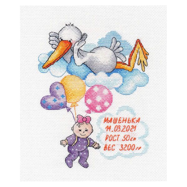 Набор для вышивания нитками Овен, Метрика. Машенька 15х20см