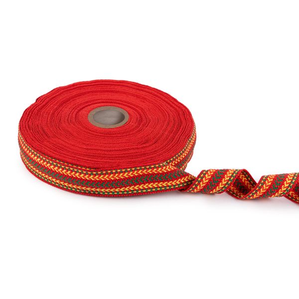 Лента (тесьма) жаккардовая 30.0 мм / 25±1 метров, Орнамент для северных народов, рис 9870 №1 красн/желт/зеленый, Gamma C3881