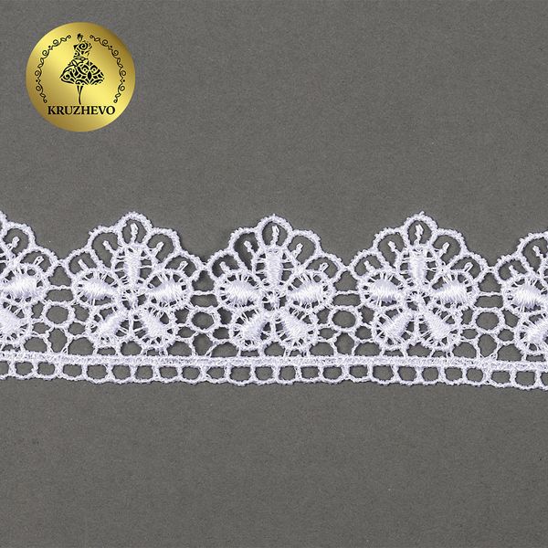 Кружево гипюр (плетёное) 30 мм, диз. 121, цв.1 белый уп. 9 м, Kruzhevo