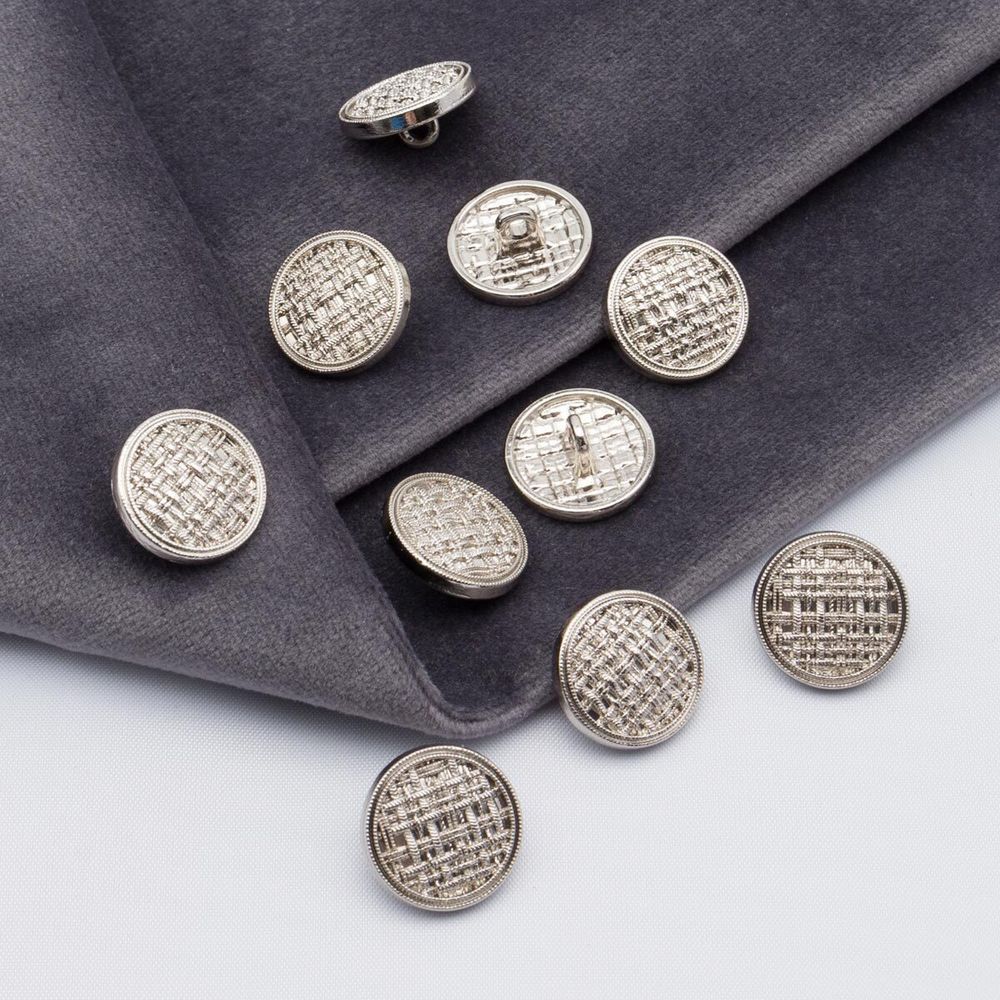 Пуговицы на ножке 24L=15 мм, металл, Silver (серебристый), 10 шт, MP06