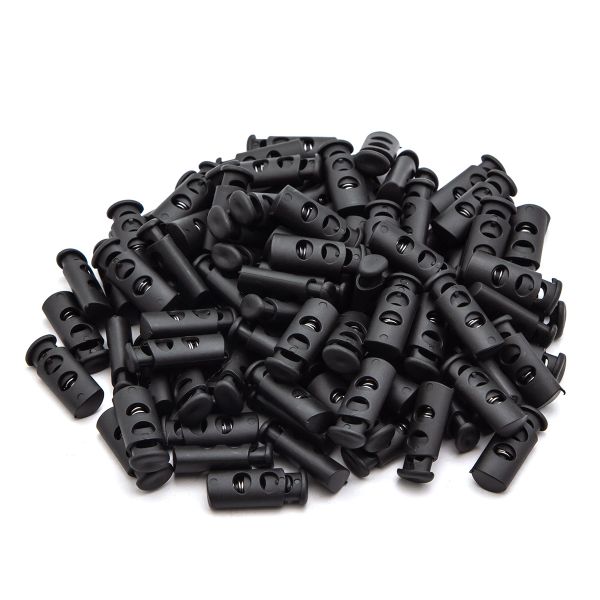 Фиксатор (зажим) для шнура пластик 2 отв., ⌀4.0 мм, 9х22 мм, цилиндр, ПП, черный, 100 шт