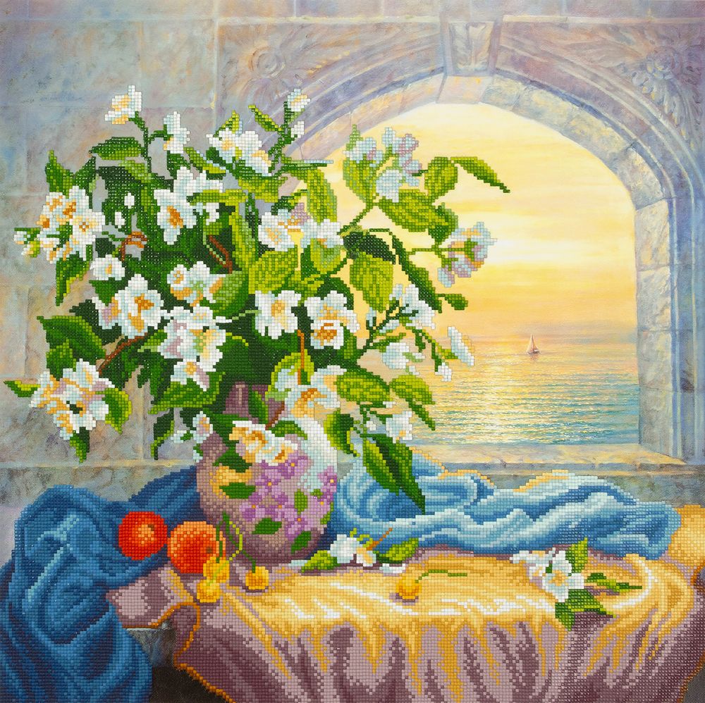 Алмазная (кристальная) мозаика Фрея, Натюрморт с жасмином, 50х50 см