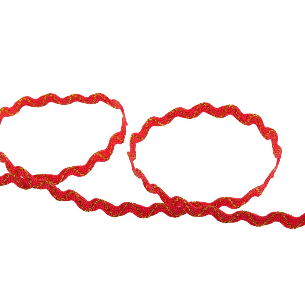 Тесьма отделочная зигзаг 9 мм, / 20 метров, коралловый(красный)/под золото, Blitz